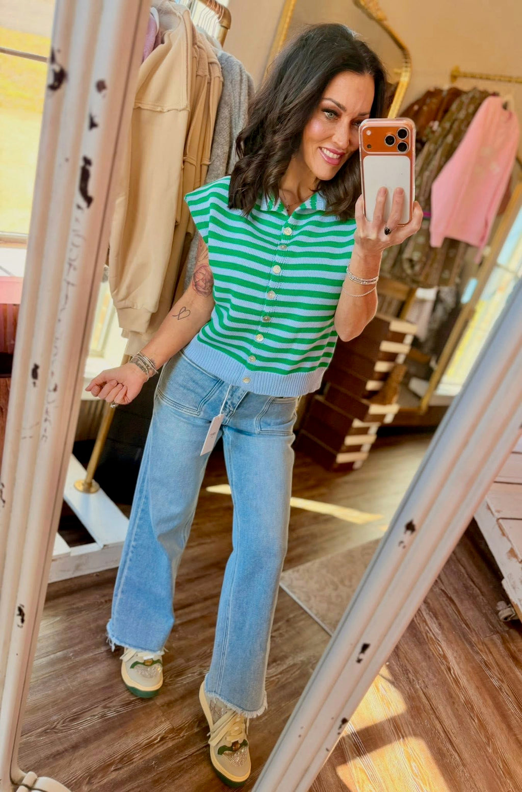 Green Striped Top