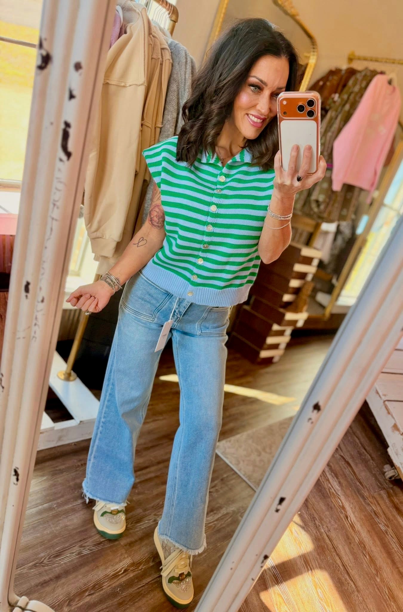 Green Striped Top