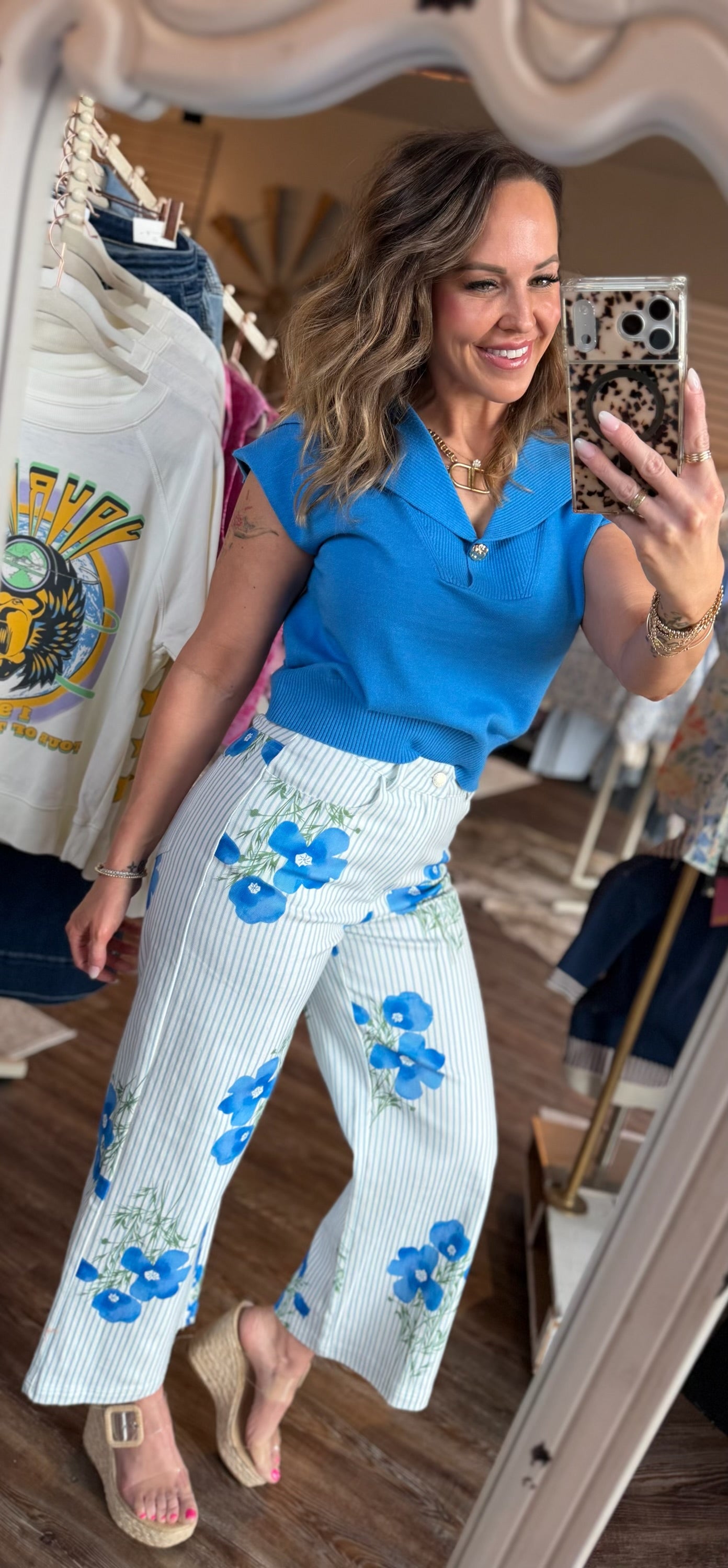 Blue Floral Stripe Jeans