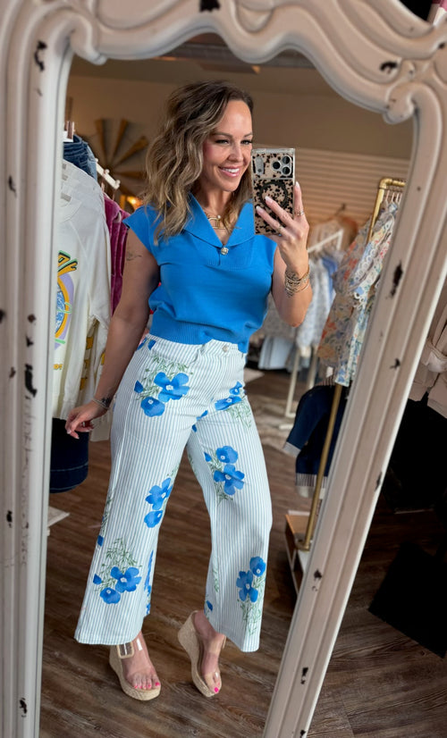 Blue Floral Stripe Jeans