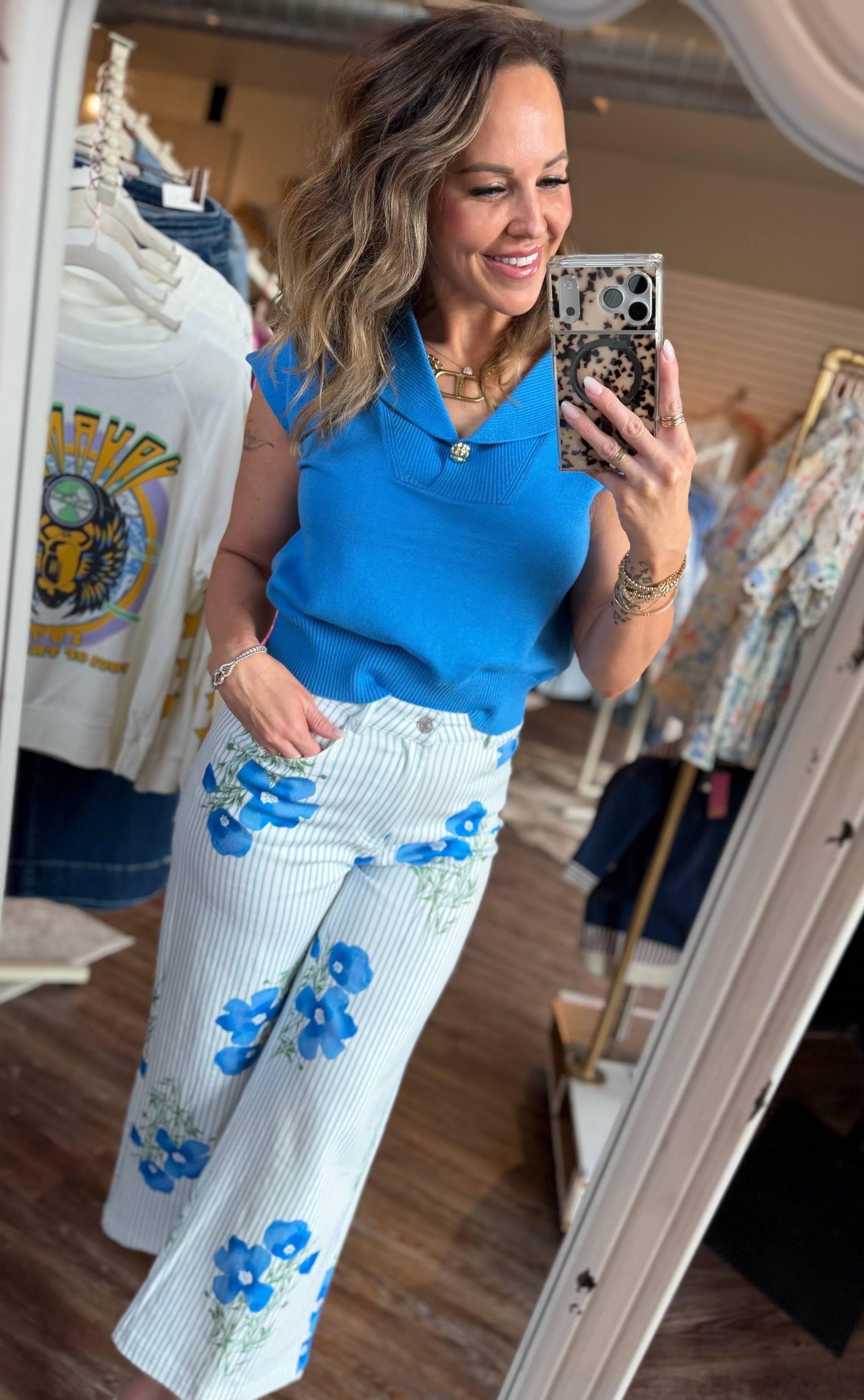 Blue Floral Stripe Jeans