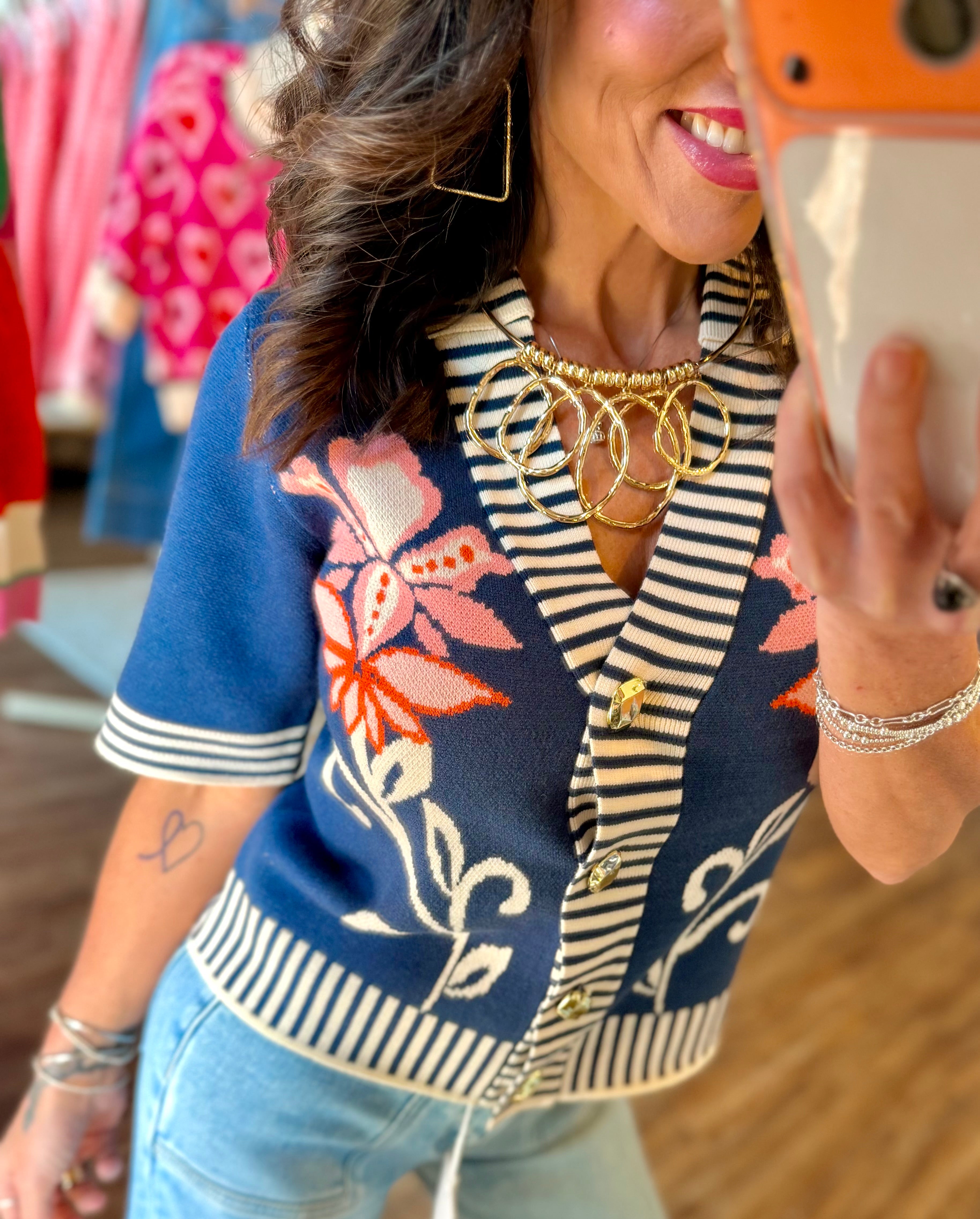 Navy Floral Sweater