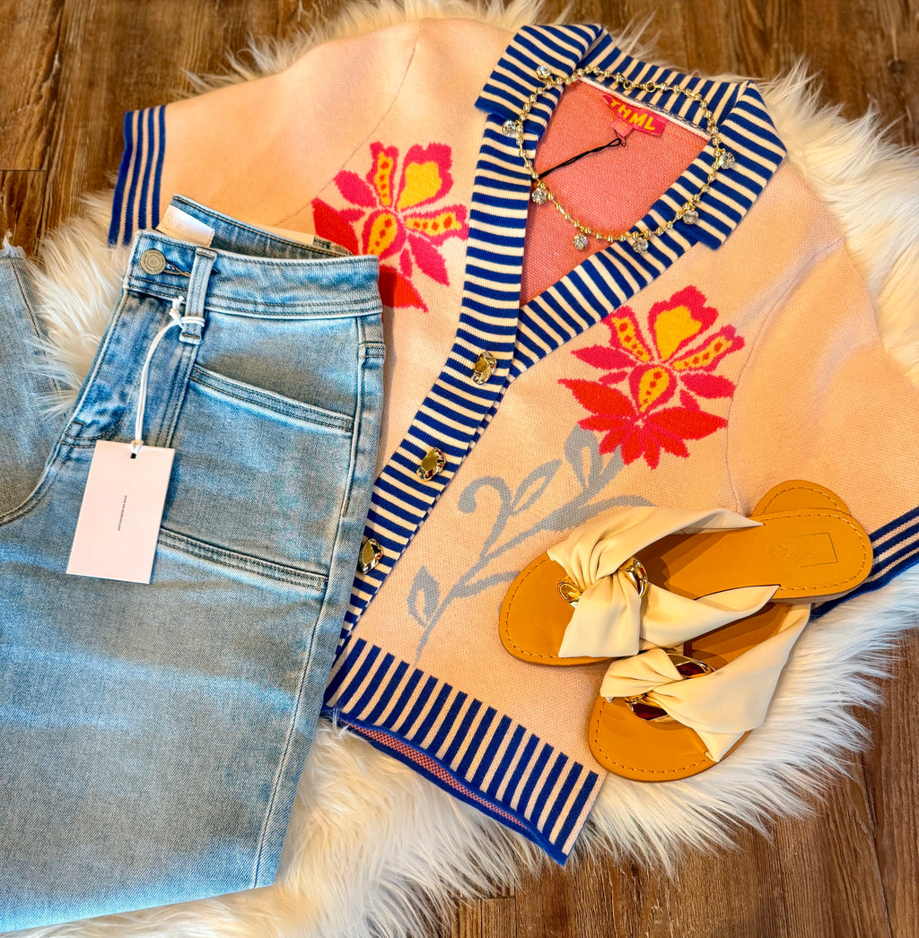 White Floral Sweater Short Sleeve