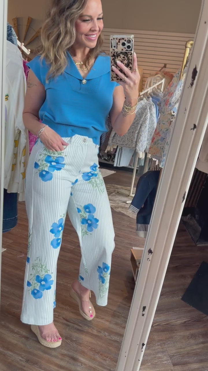 Blue Floral Stripe Jeans