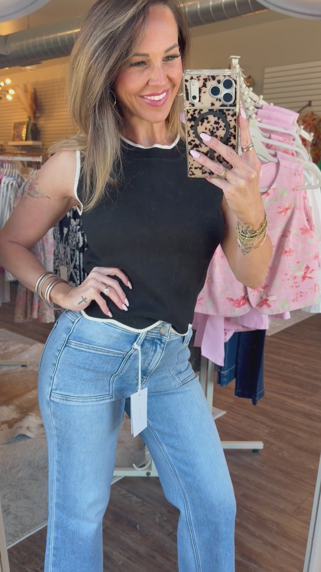 Scalloped Sleeveless Top in Black